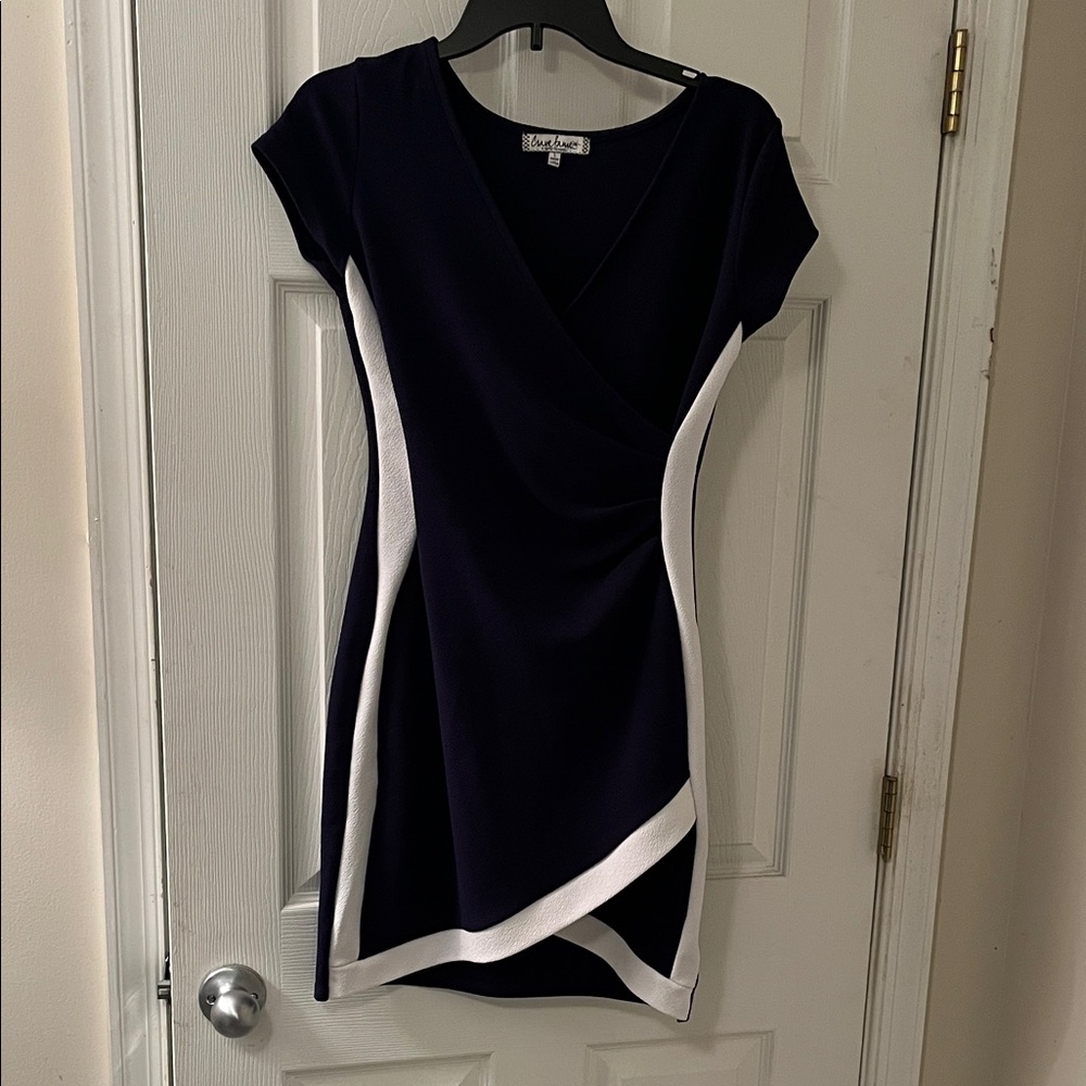 Crave Fame Navy and White Asymmetrical Dress